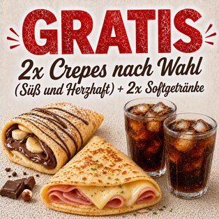 2x Crepes nach Wahl (Süß und Herzhaft) + 2x Softgetränke