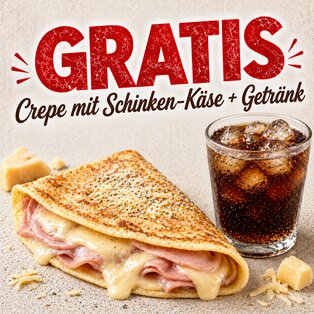 Crepe mit Schinken-Käse + Getränk